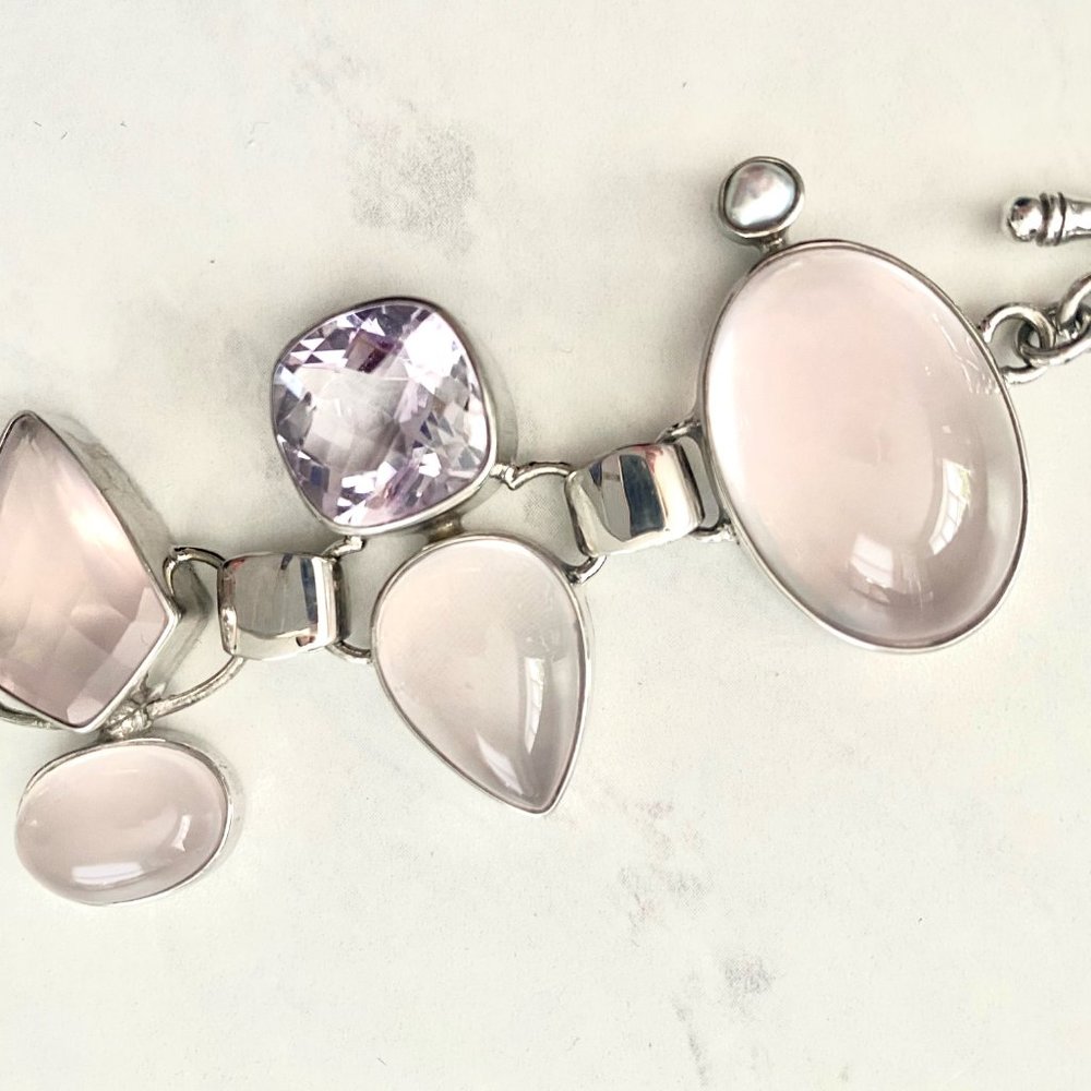 Silver Bracelet (Fossilized Amethysts, Quartz) - Picture 4 of 7
